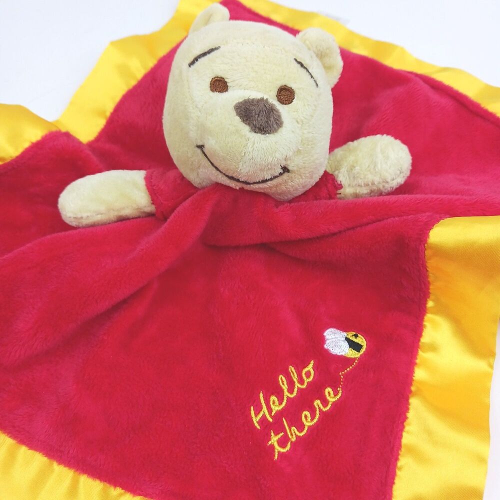 Disney Baby Winnie the pooh satin Lovey Security Blanket Embroidered Bee Hello
